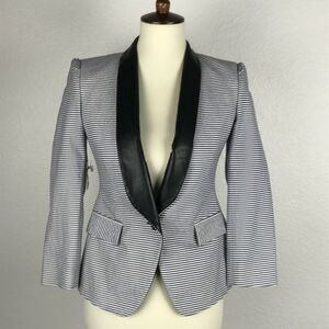 Band of Outsiders Striped Leather Trim Seersucker Blazer FLAW